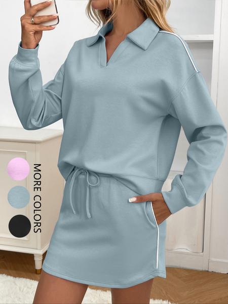 Women's Casual Two-Piece Set, Long Sleeve Shirt & Elastic Waist Skirt, Anti-Exposure Safety Pants, Sporty for Daily Wear