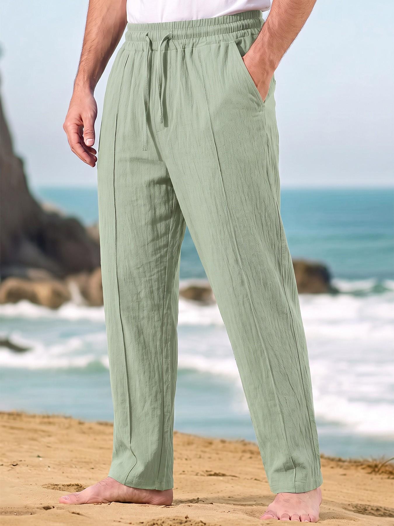 Men's Summer Casual Straight Leg Linen Pants, Regular Fit, Waist Drawstring Design, Perfect for Beach Vacation, Versatile, Breathable and Comfortable