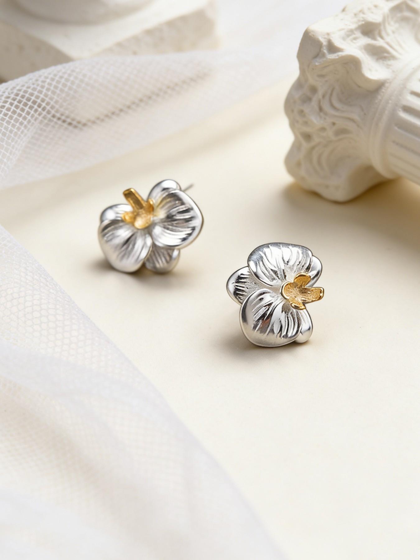 New Traditional Orchid Earrings, Literary Cold Sensation 3D Floral Design, S925 Silver Color Flower Ear Jewelry, Includes Elegant Gift Box