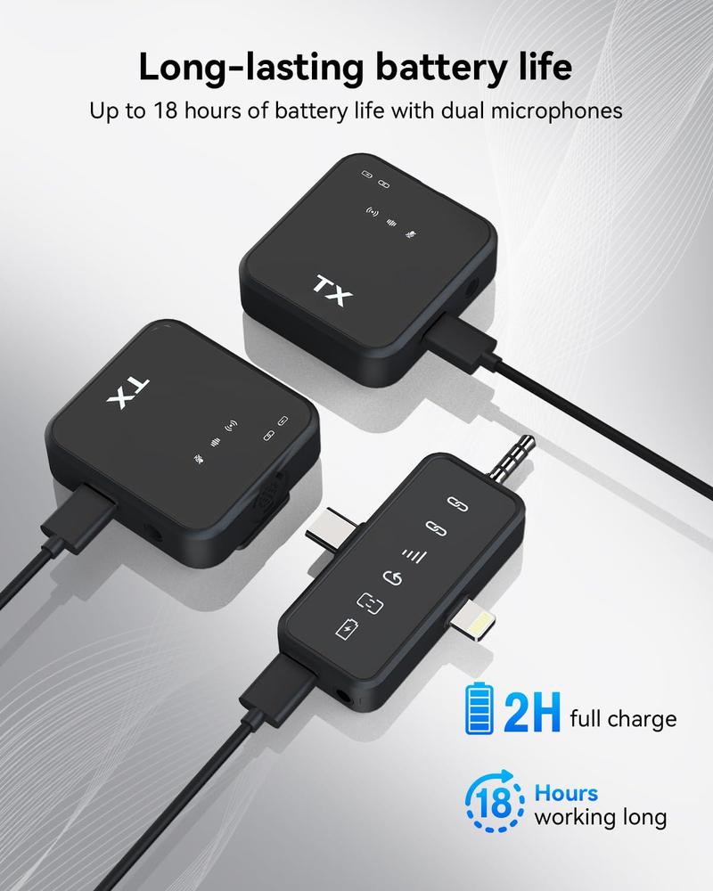 PQRQP 3 in 1 Microphone for iPhone/Android/Camera, Wireless Lavalier Microphone, 328ft Transmission, 18H Battery Life, Mini Microphone for Springtok