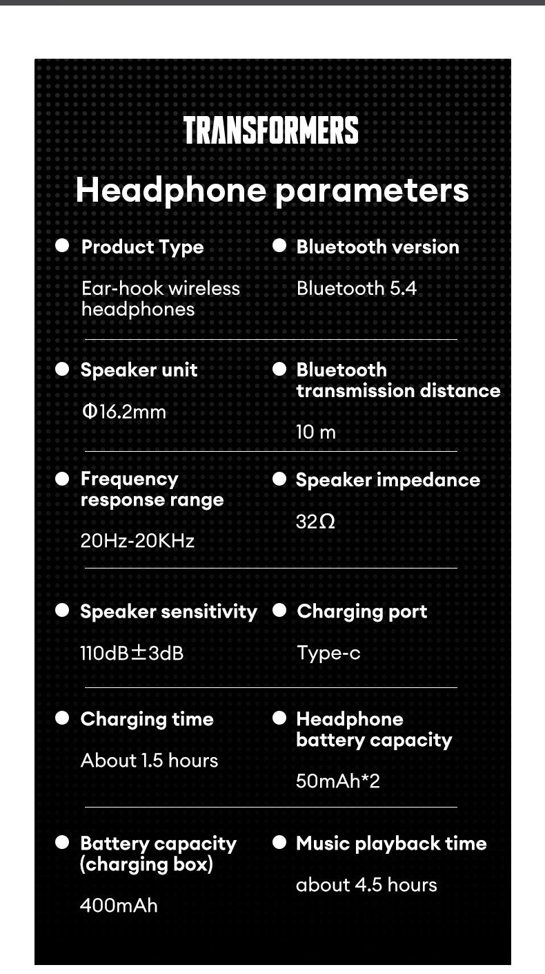 Transformers T15 OWS Wireless Bluetooth Headset 5.4 Surround Sound Streamlined Ear-hook Design Compatible With Android & IOS