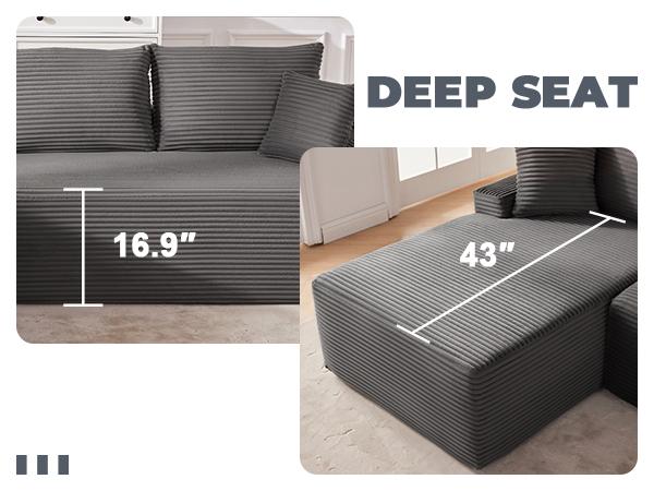 【2 packages shipping】Cloud Sectional Couch, Boneless Sofa for Living Room, Modular Sectional Sofa with Deep Seat, Fluffy Comfy Couch with L-Shaped Chaise, No Assembly Required