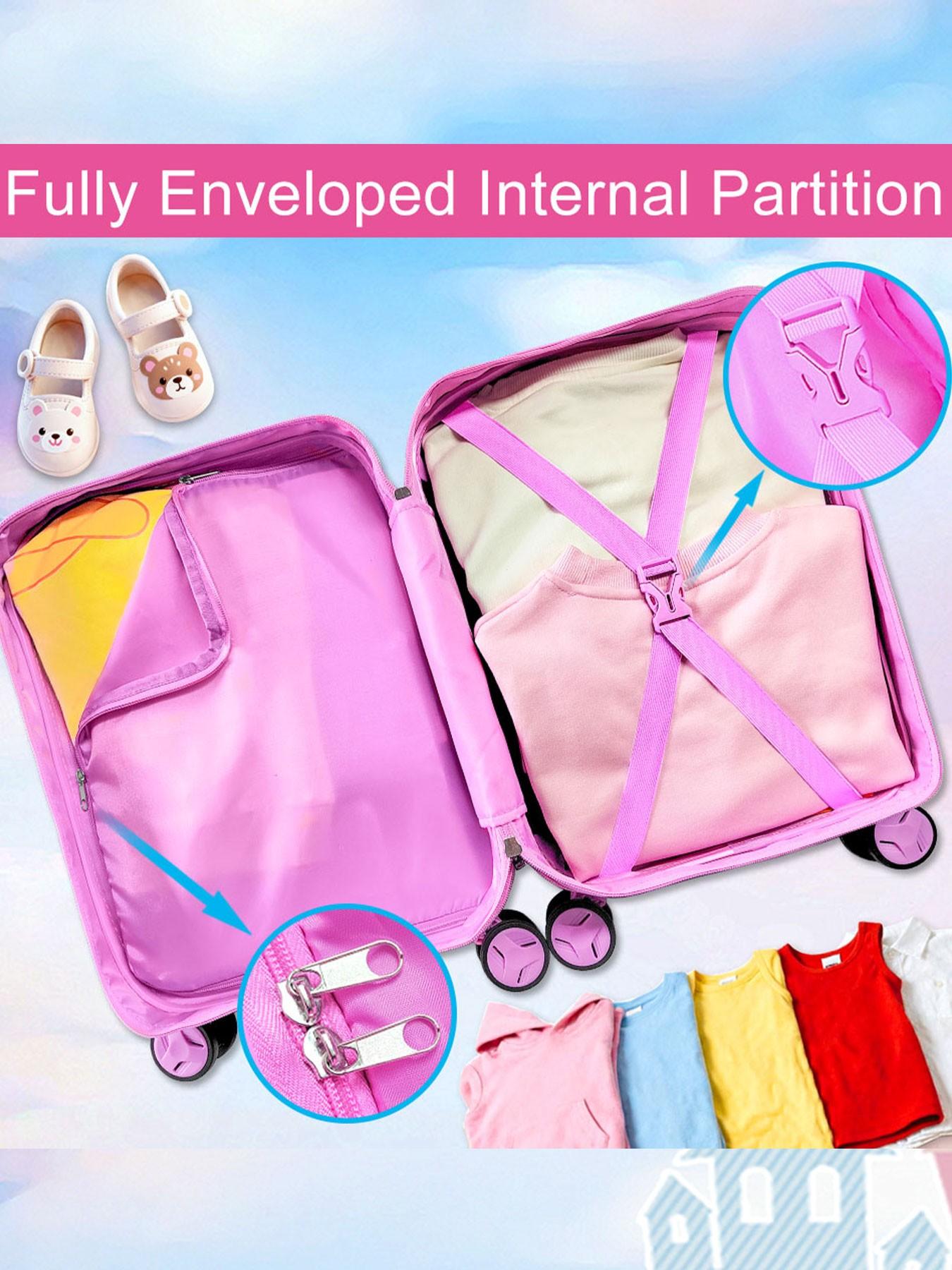 1 Set Kids Luggage Set, Cute Butterfly Print Hard Shell Suitcase with U-Shaped Neck Pillow, Lightweight Rolling Carry On Luggage for Girls, Travel Suitcase for School Trip, Vacation, Airplane