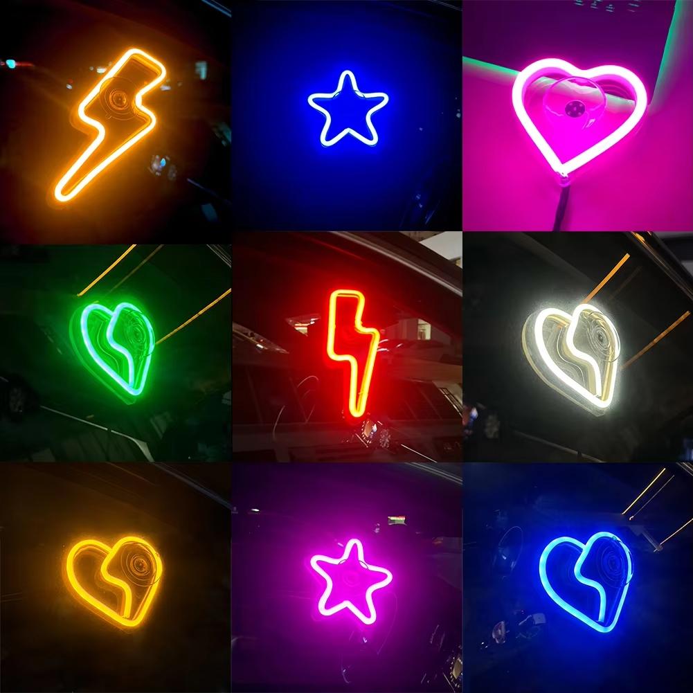 Universal LED Car Window Lights Auto Interior Decoration Atmosphere Lamps Love/Star/Lightning Neon Lights with Remote Control Led Ambient Light