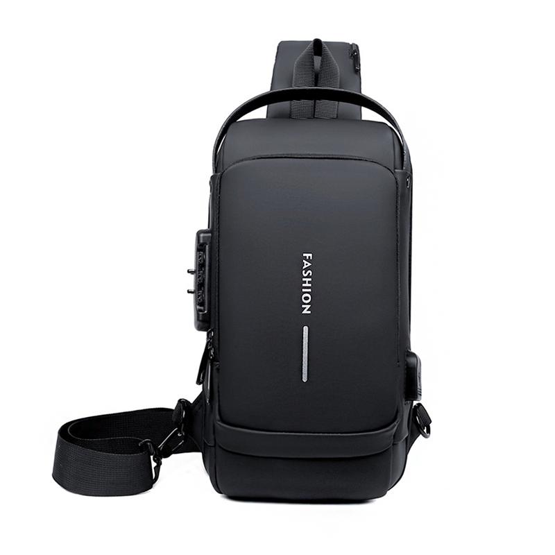 Men's Fashion Anti Theft Shoulder Bag Waterproof Backpack Password Lock Design Crossbody Bag With Useful USB Socket for Casual Commuting Outings