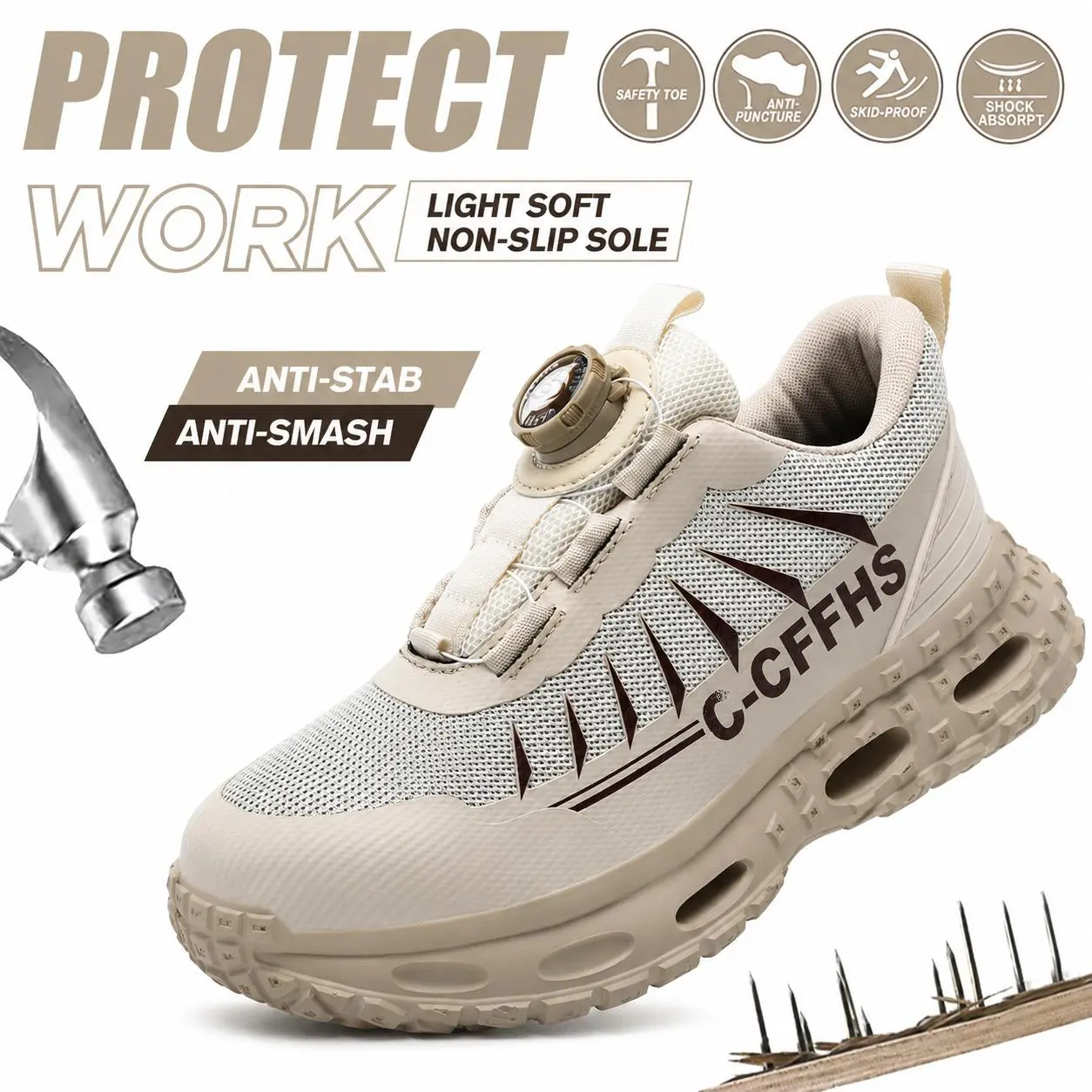 Women's Polyester Round Toe Slip-On Basic All-Seasons Non-Slip Steel Toe Work Shoes - Puncture Resistant, Lightweight, Breathable Safety Sneakers for Nurses Standing All Day, Footwear
