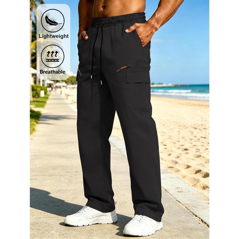Men's Normal-Fit Multifunctional Sport Joggers - Breathable, Quick Dry, Machine Washable, Universal, All Seasons, Orange Side Zippers, Casual Design, Outdoors-Focused, Do Not Dry Clean, Suitable for Beach Strolls, Daily Travel