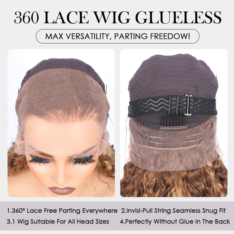 Pizazz Hair 4/27 Highlight Ombre Color 360 Full Lace Frontal Water Wave Glueless Wig With Invisi Drawstring Pre-bleached Knots  Human Hair Wig