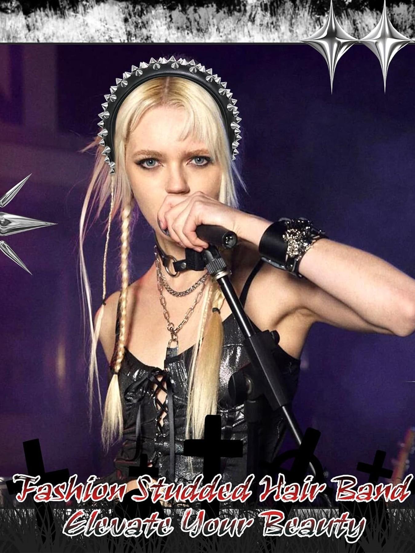 Spike Headband Punk Leather Studded Hair Band, Gothic Rock Roll Hair Hoops, Valentine's Day Cosplay Accessory, Women and Girls