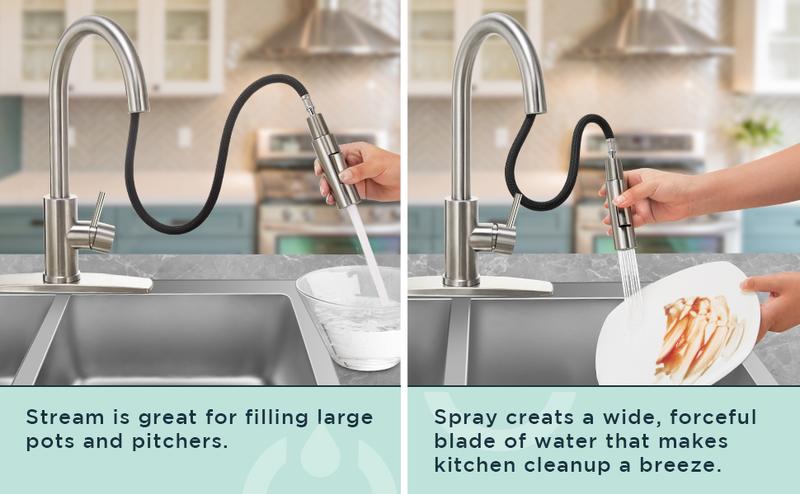 FORIOUS Kitchen Faucet with 2 Modes Pull Down Sprayer Brushed Nickel High Arc Kitchen Sink Faucet Stainless Steel Sink Basin Faucet