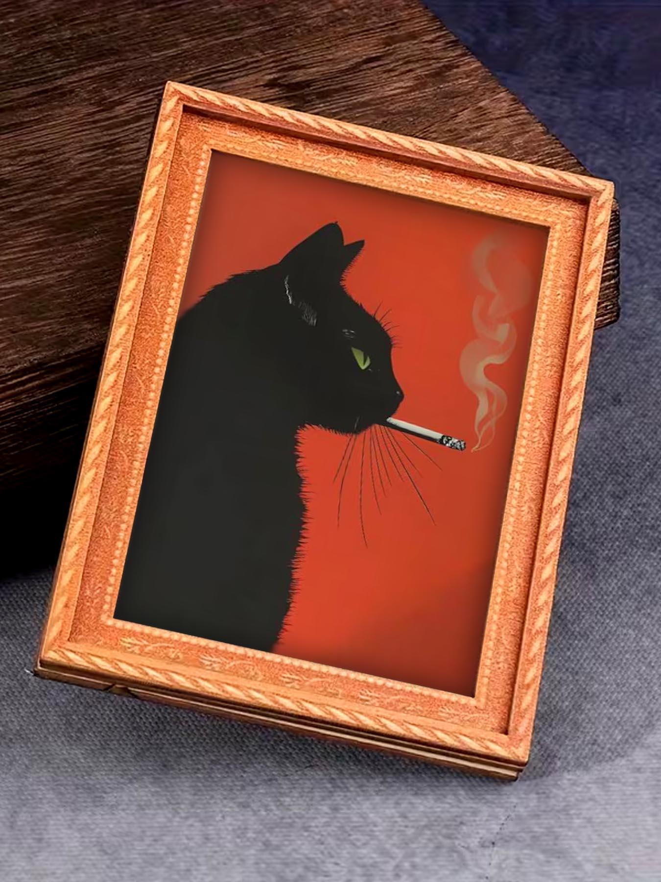 black cat with cigarette 1pc Vintage Black Cat Smoking Cigarette Fridge Magnet