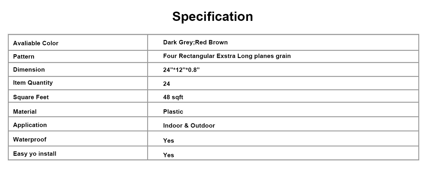 Interlocking Deck Tiles, 48 Pack,24"x12" 96 sq.ft Plastic Waterproof Outdoor Flooring All Weather Use, Patio Floor Decking Covering Tiles for Porch Poolside Balcony Backyard