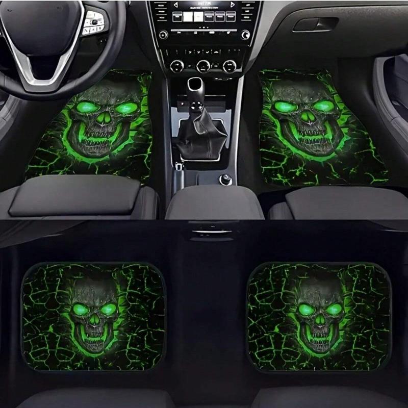 Skull Pattern Car Floor Mats, Non-slip Front & Rear Car Floor Mats, Universal Car Interior Decoration Accessories, Car Interior Accessory, Halloween