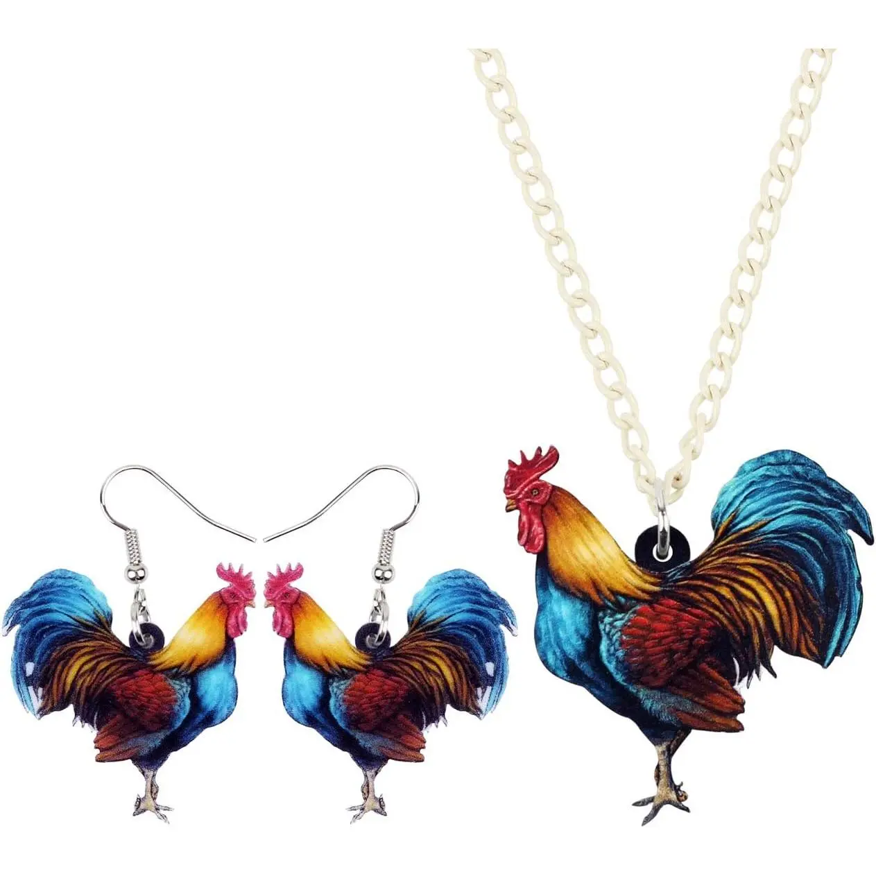 Chicken Earring Necklace  Sets Cute Farm Hen  for Women Charms Gifts