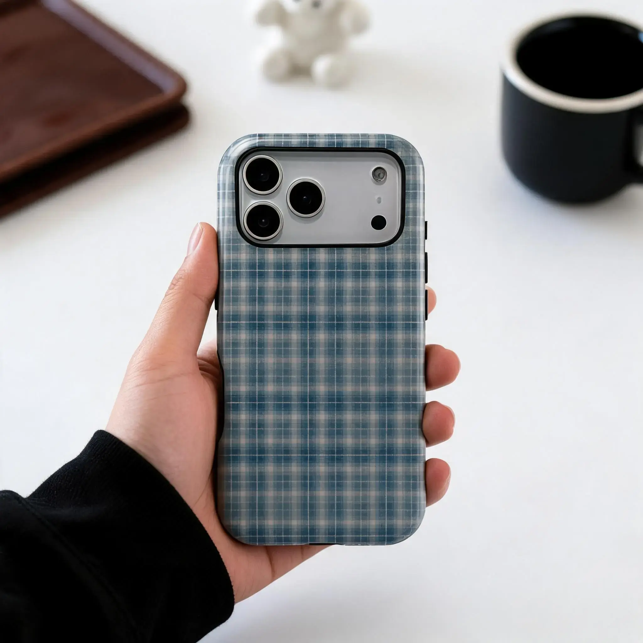 Blue Plaid Pattern Phone Case Cover, Classic Tartan Print, Durable Two-In-One Shockproof Protection, Fits iPhone 17-12 Pro & Samsung Galaxy S25-S22 Ultra Series Accessories, Shell, Protective Phone Cover, Protective Cellphone Casing