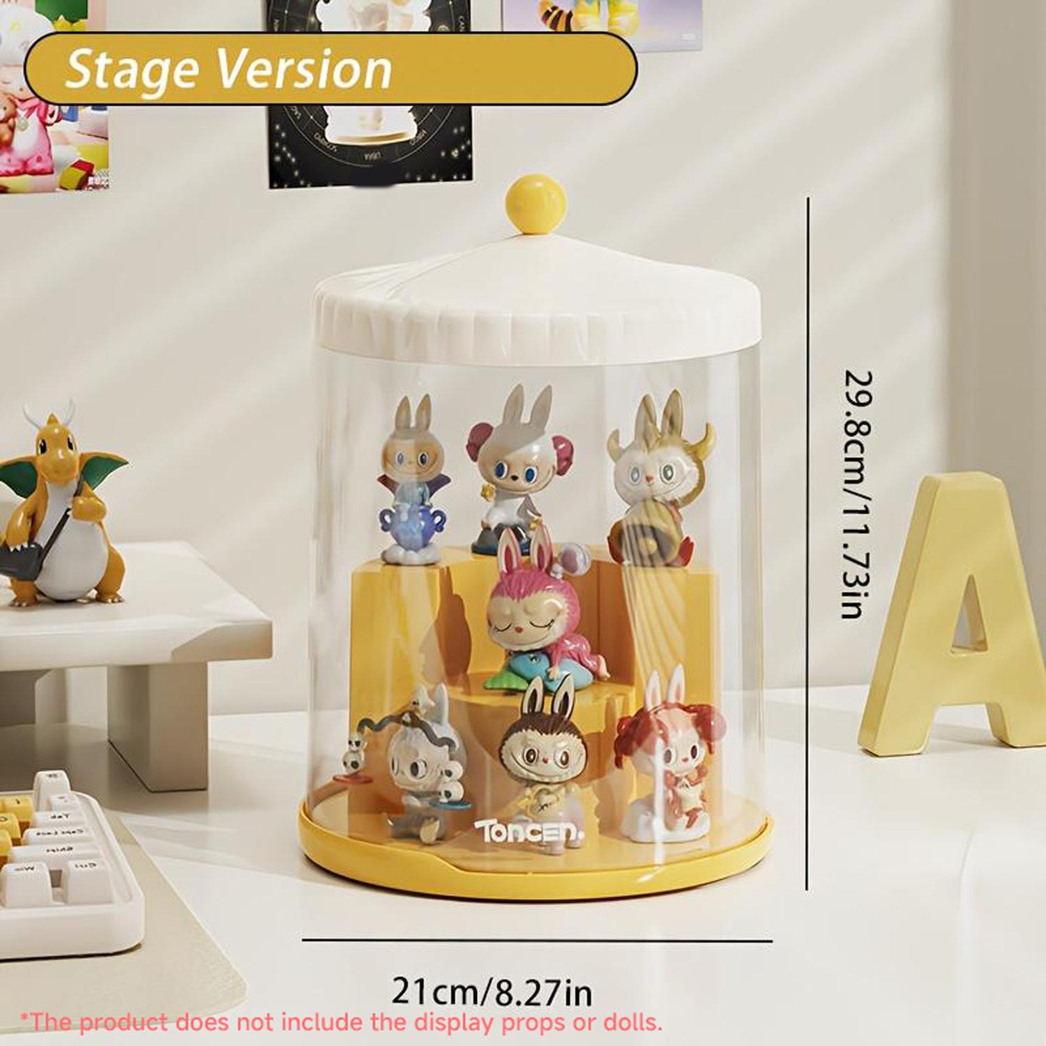 Handheld Doll Display Case, 360-Degree Rotating Base, Stackable Collectible Figurines Storage Box, Watch Jewelry Showcase, Collectible Organizer
