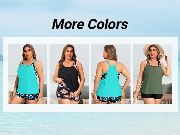 Tempt Me Women Plus Size Tankini Swimsuits - Two Piece Tummy Control Bathing Suits with Shorts Swimwear