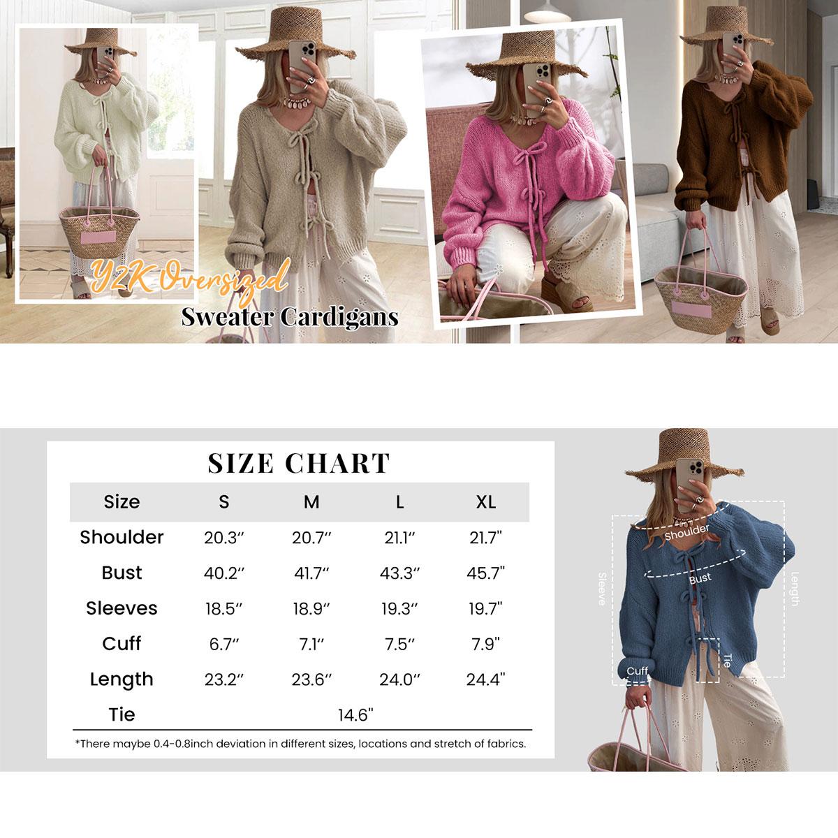 2026 Women's Tie Front Bow Sweater Cardigan Chunky Knit Long Puff Sleeve Trendy Fall Winter Jacket Coats FallFreshness..