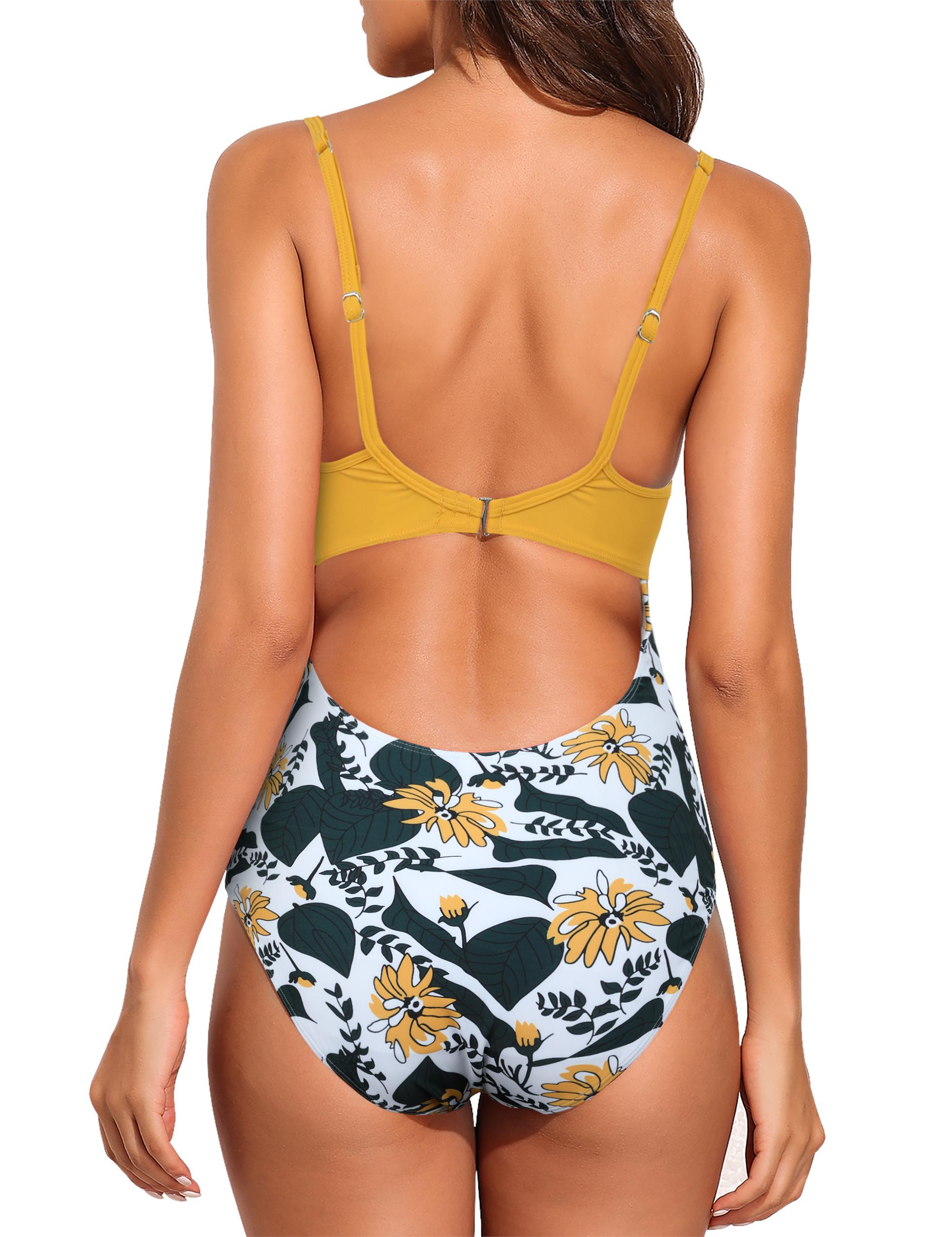 Hilor Women's Underwire One Piece Swimsuits with Crossover Cutout Bathing Suits Push Up Monokini Swimwear