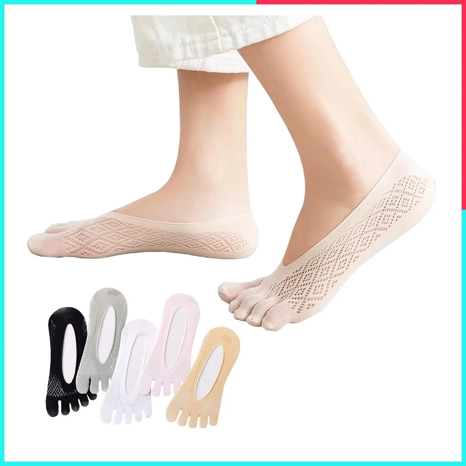 5 Pairs Orthopedic Compression Five Finger Toe Socks for Women - No Show Low Cut Bunion Relief