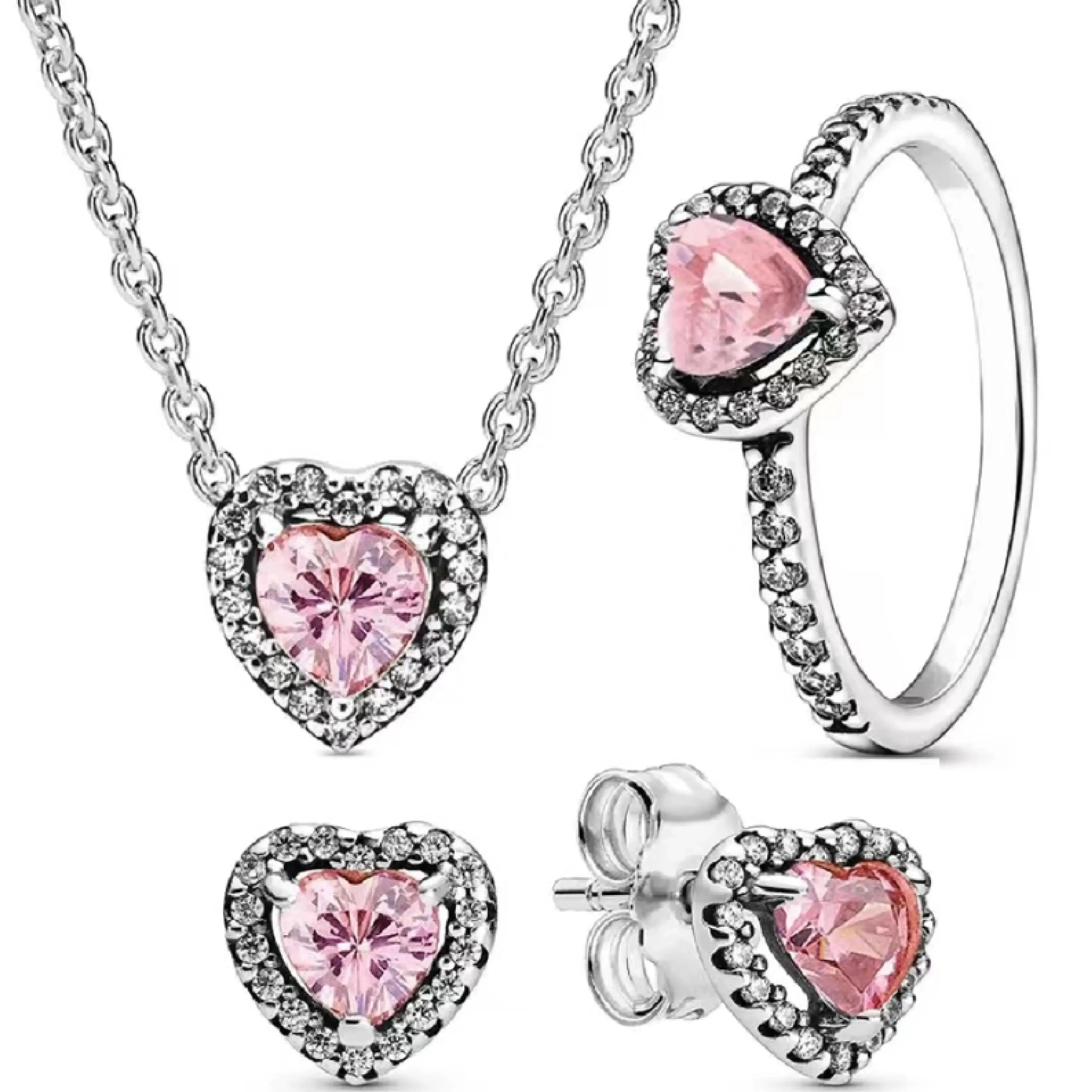 Charm 925 sterling silver crystal necklace earrings ring luxurious sparkling heart-shaped set women's jewelry New Year gift