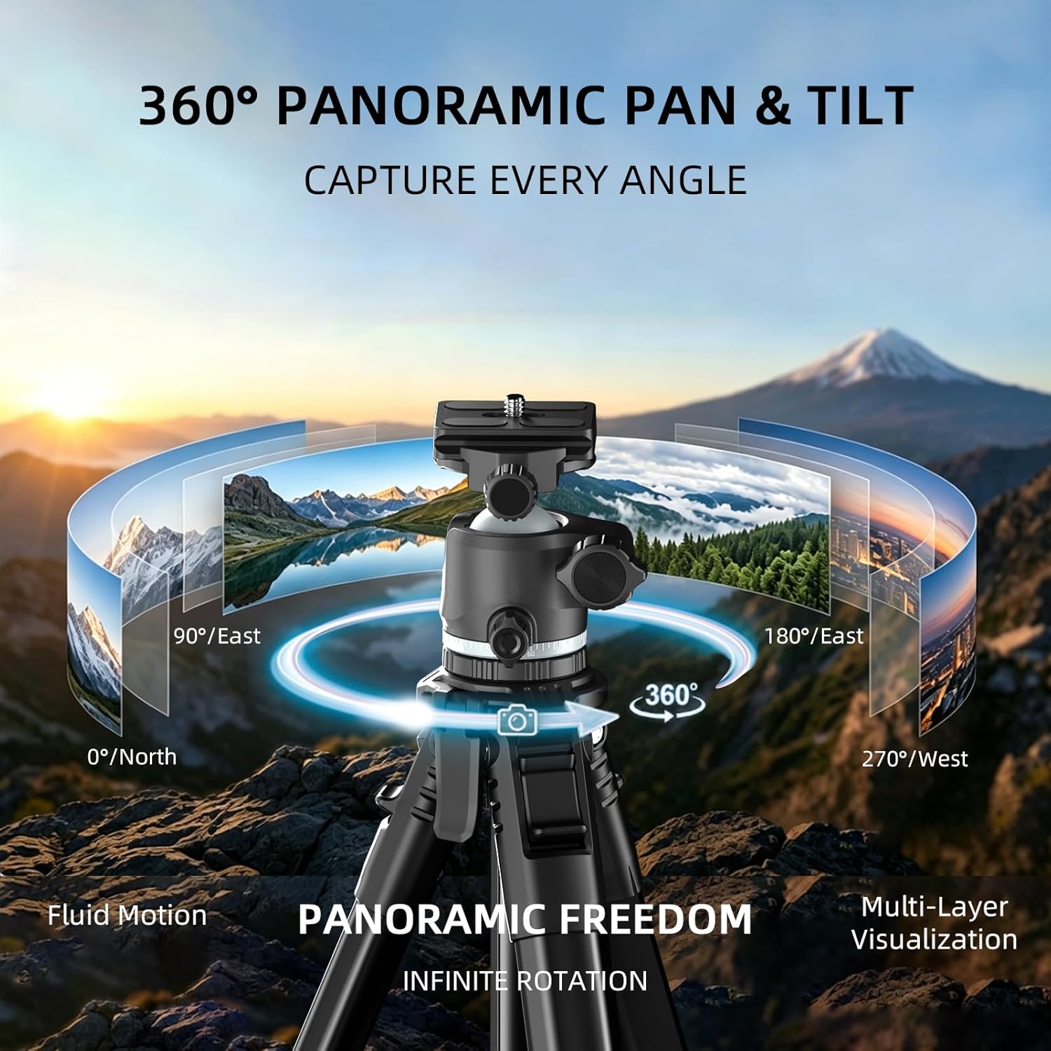 72'' Camera Tripod with 360? Ball , Lightweight Portable Tripod with Phone Holder,Carry Bag, Remote Control, Compatible with  , Spotting Scopes, Level Max Load 11 lb