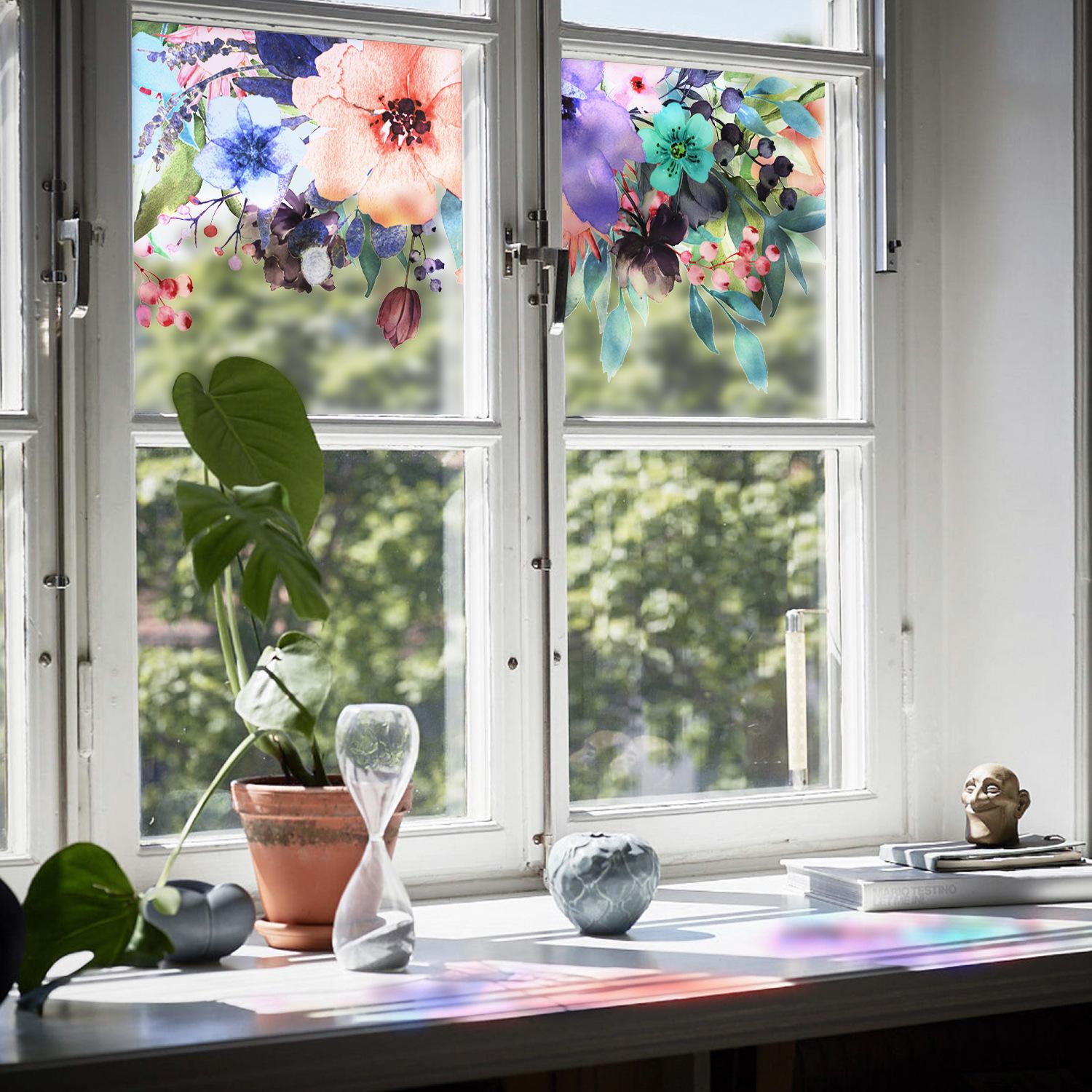 Floral Static Glass Sticker Roll, Removable French Style Glass Film, Room Renovation Decor, Balcony Decoration, No Glue Required