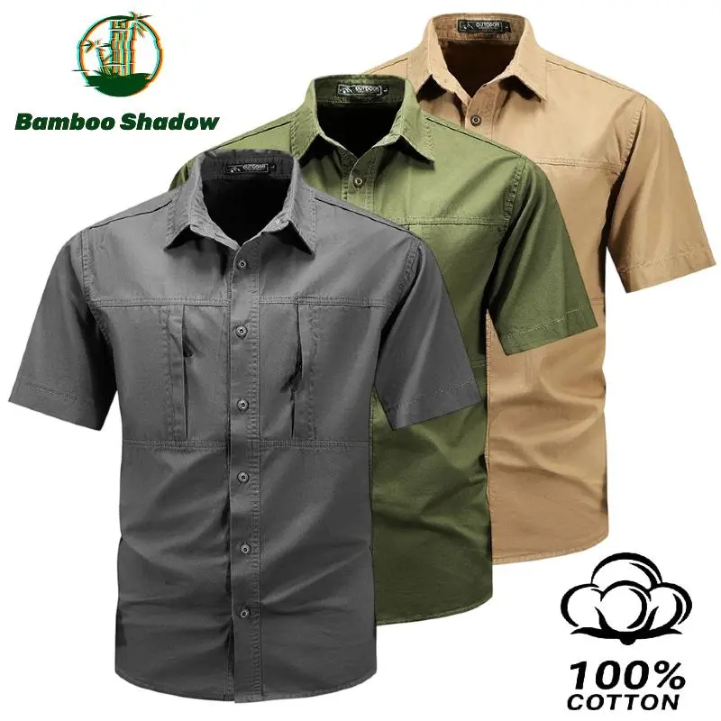 Father's Day gift: Men's 100% cotton short-sleeved work shirt. High-density, windproof, and durable work shirt with a chest pocket. Loose fit, 3D tailored casual top, suitable for hiking, fishing, camping, and everyday wear. Lightweight and breathable.