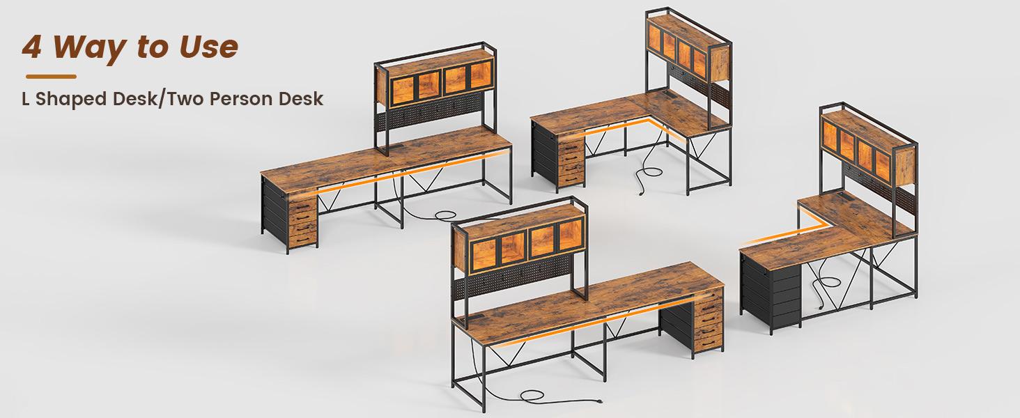 SEDETA L-Shaped Computer Desk with Storage Home Office Desk LED L-Shaped Gaming Desk with Storage