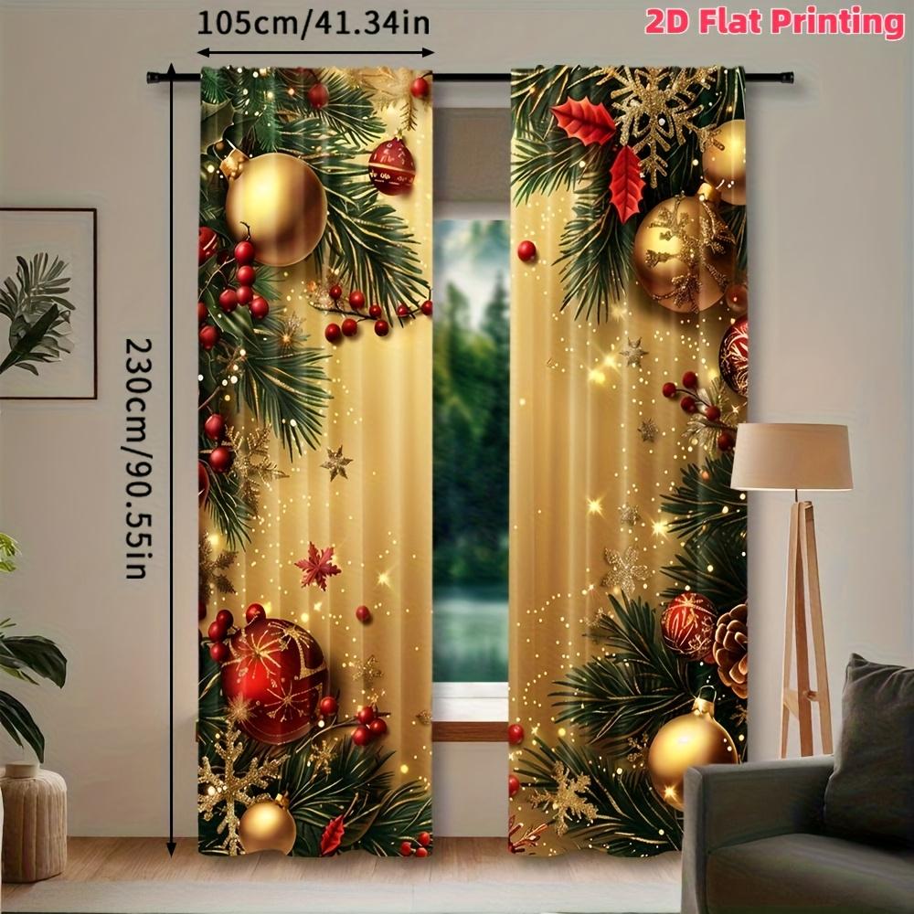 2-Pack, 2D flat print yellow Christmas pattern curtains, pole-mounted installation, digital printing, polyester material, suitable for home decoration, Window Curtain, Window decorations supplies