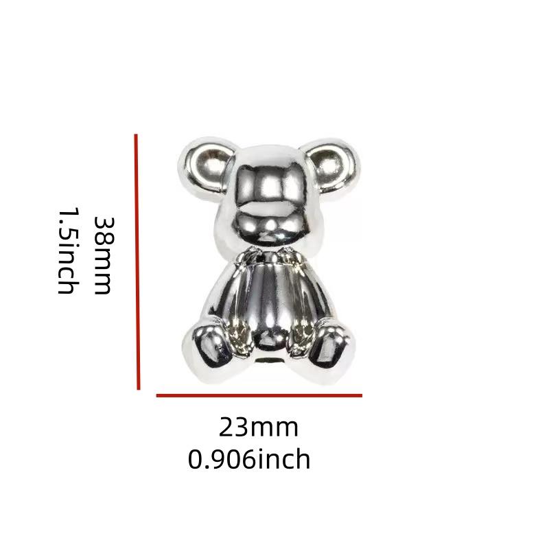 Electroplated Silver Color Bear Pendant DIY Craft Necklace, Hollow Acrylic 3D Charm, Handmade Jewelry Accessory, Unique Gift Idea