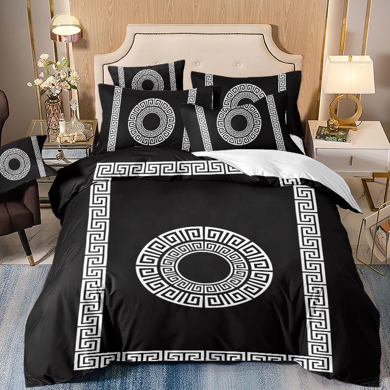 3-Piece Quilt Cover Set, Modern Style Houndstooth Border Pattern, Soft Breathable, Ideal for Bedroom Dorm Home Gifts