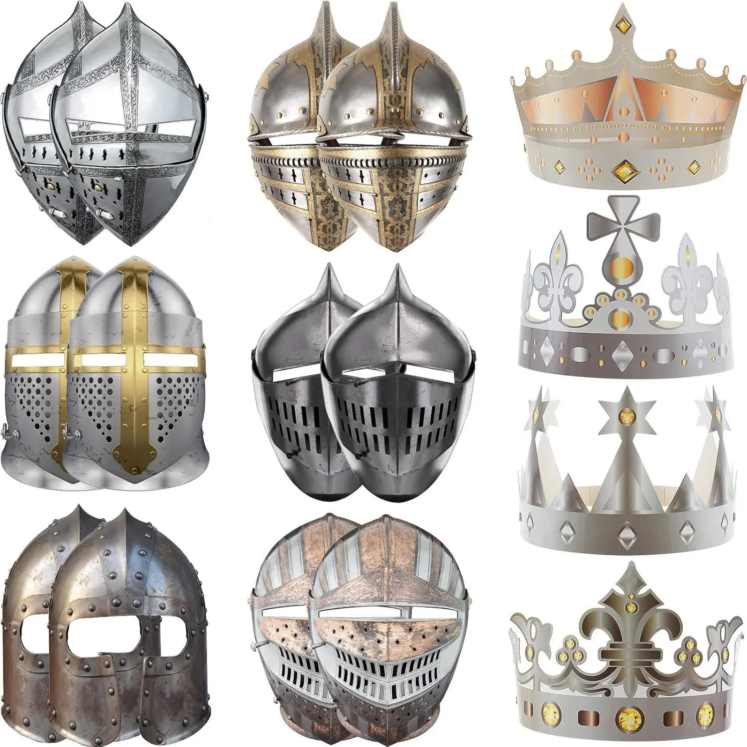 24 Pcs Medieval Party Decorations Set - Knight Helmet, Crown, Masks & Armor Paper Cosplay Dress Up Kit for Crusader Soldier Roman Viking Renaissance Theme Party, VBS DecorationsGift