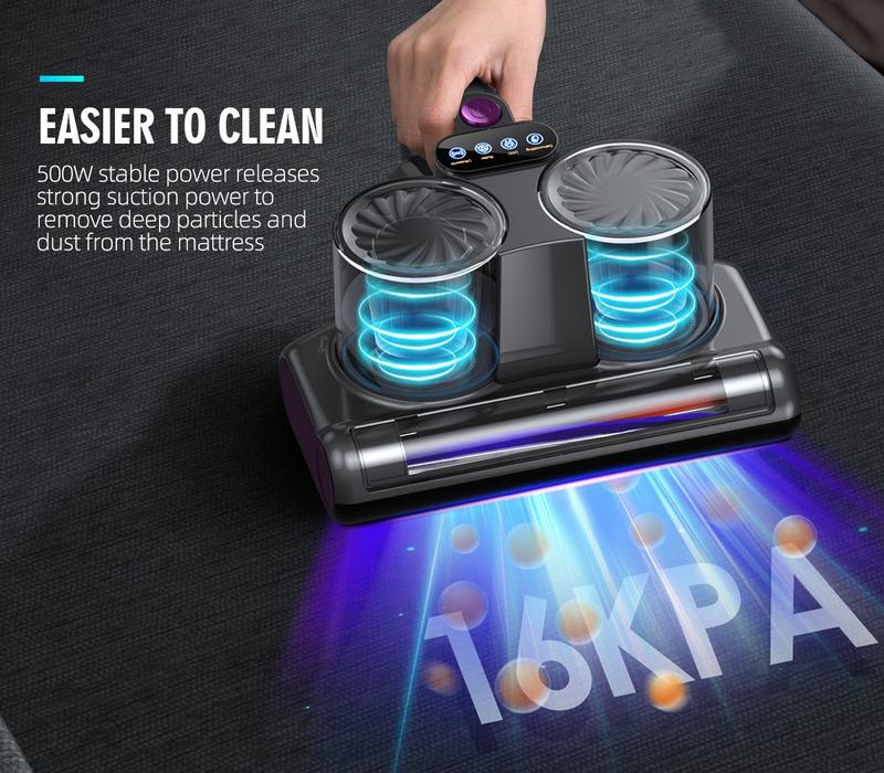 JPHYLL Mattress Mite Remover Vacuum Cleaner 16KPa Strong Suction UV-C Sanitizing LED Display 6-in-1 Handheld for Carpets Sofa Bedding 380W Brushless Motor House Cleaning Gadgets