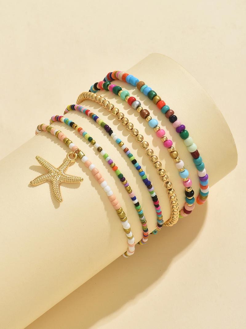Boho Style Starfish & Beaded Anklet, Fashionable Beaded Anklet for Women & Girls, Casual Trendy Body Jewelry for Party, Daily Decor for Birthday Gift