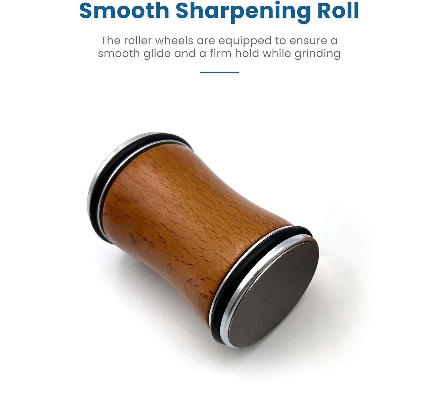 Knife Sharpener Roller, Rolling Knife Sharpener Kit,Roller Knife Sharpener,15 & 20 Degree Upgraded Magnetic Wood Base,Gripable Body