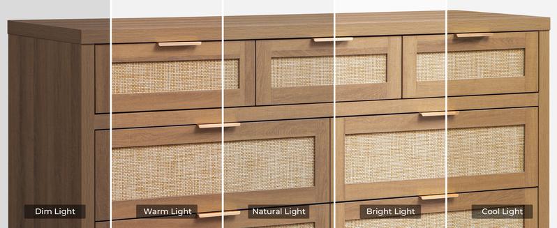 SICOTAS 7 Drawer Dresser for Bedroom, 57" Wide Rattan Dressers for Nursery, Living Room TV Stand, Boho Closet Organizer Chests of Drawer, Clothes Storage Chest, Versatile Usage for Every Room, Durable