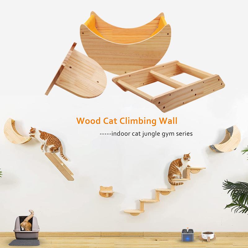3pcs Sturdy Cat Wall Furniture Set - Moon-shaped Hammock, Wooden Climbing Ladder, Cat Step Board - Supports Up To 12kg (26lb) for Sleeping, Playing, Climbing, and Resting
