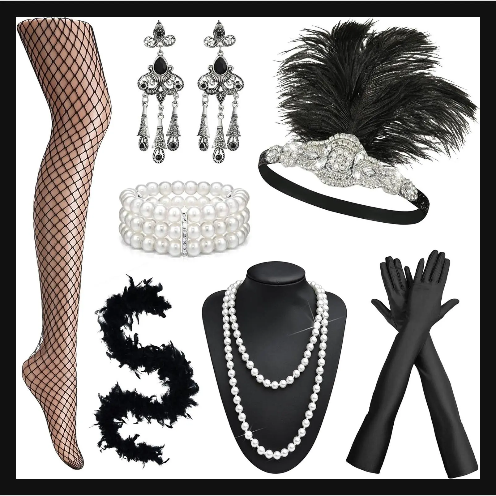 1920s Great Gatsby Accessories Set for Women Headpiece Headband Flapper Roaring 20s Costume AccessoriesGift