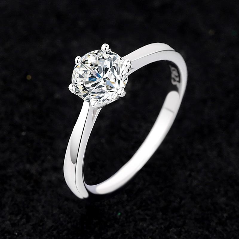 【New customers 】S925 sterling silver 1CT classic noble Six claws plain ring Artificial Zircon Decor Engagement Ring for Her
