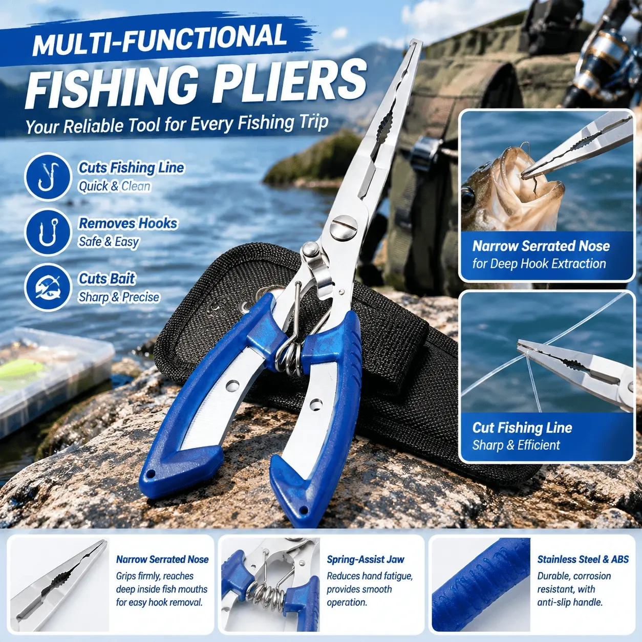 1 Piece Non-Slip Stainless Steel Fishing Lure, multi-functional Fishing Pliers, Braided Lines, Bait Cutters, Scissors, for Attracting Fish
