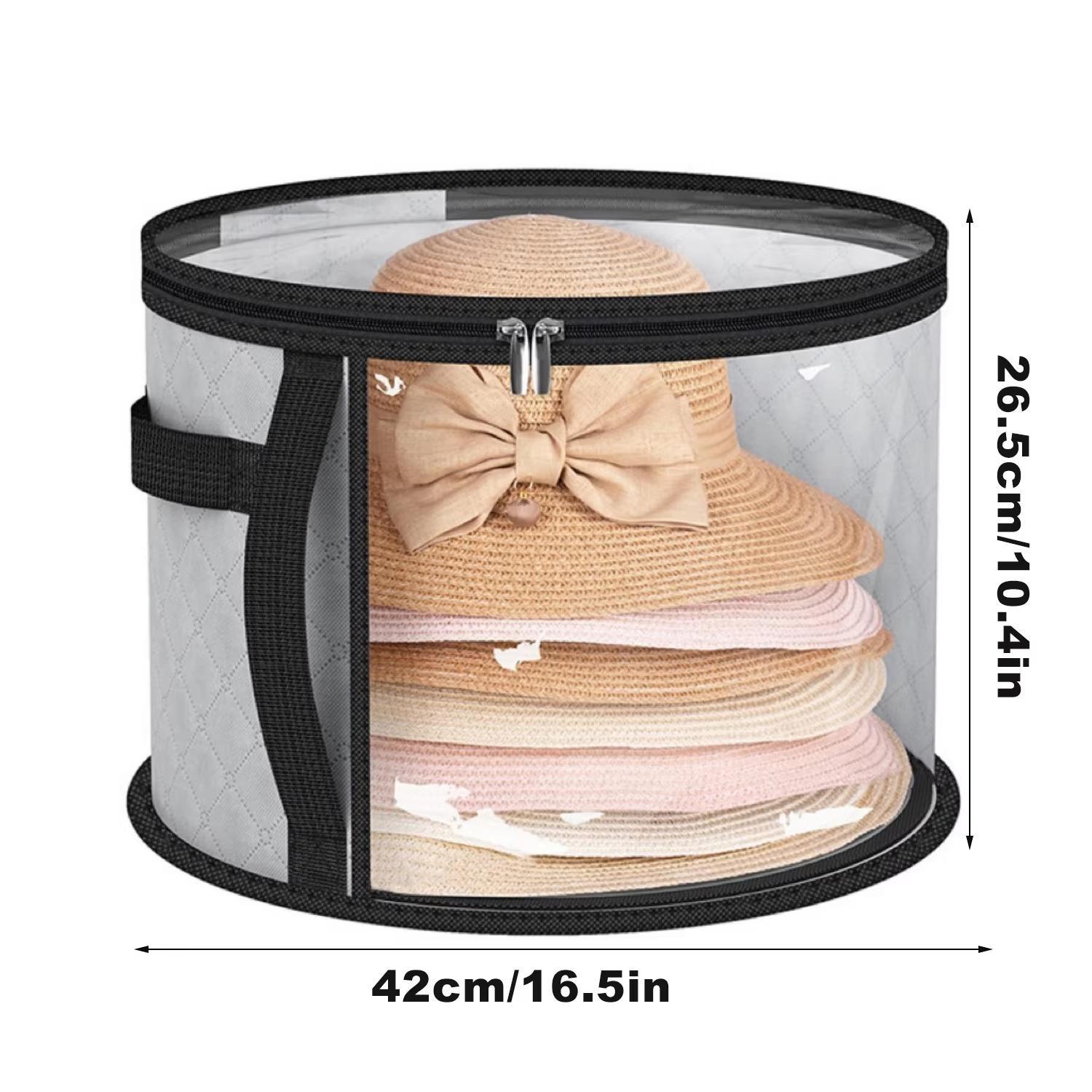 Foldable Hat Storage Bucket, Travel Organizer with Handle and Transparent Window, Round Collapsible Cap Holder for Clothes Organization