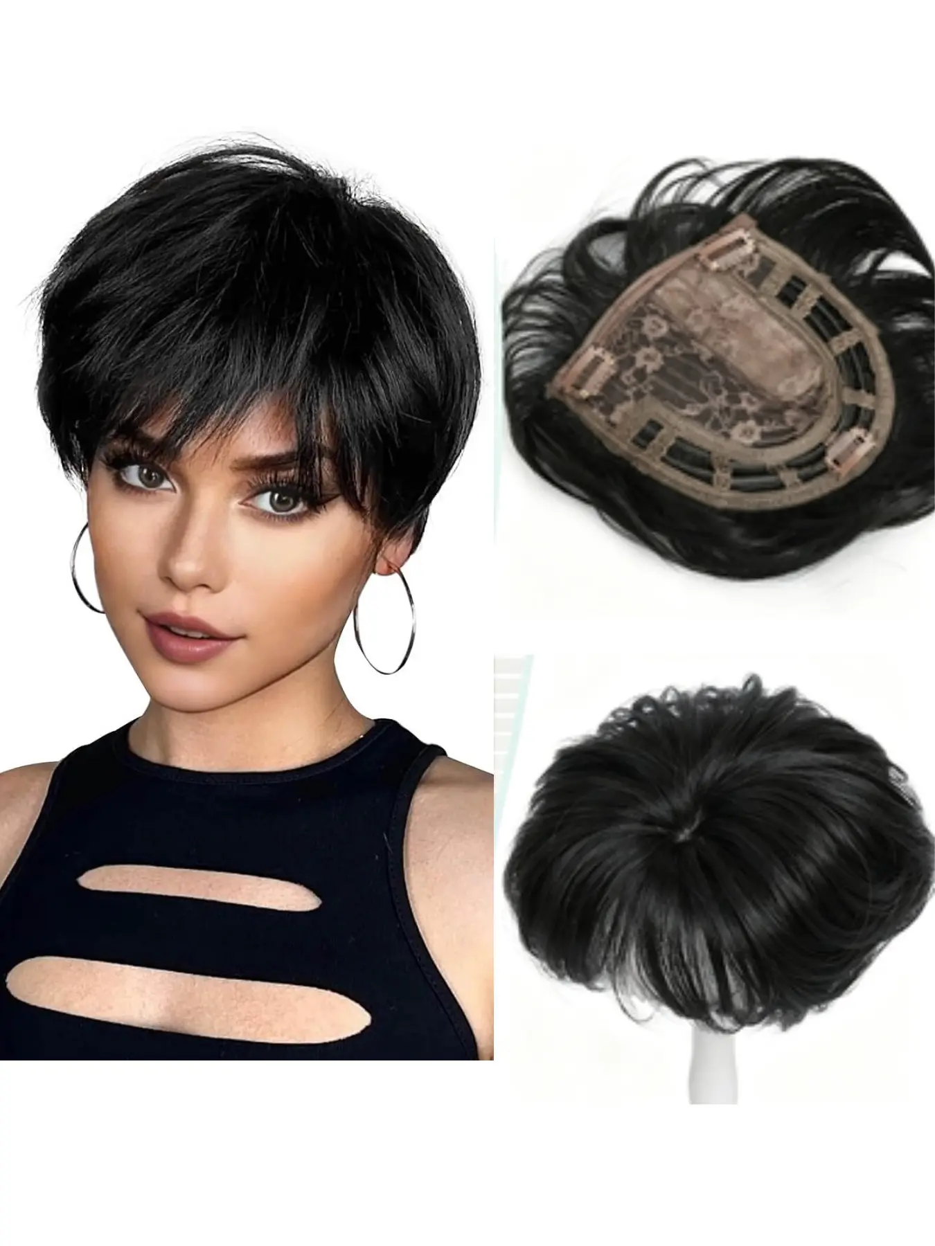 Realistic Scalp Hair Topper, Natural Covering Refined Short Hair Top Hairpiece, Fluffy Breathable Seamless Hair Extension for Women