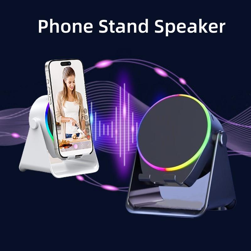 Wireless Induction Audio Bluetooth Speaker,360° Rotation Stand with LED,Universal Speaker Stands for Surround Sound&Hi-Fi Sound,Portable Desktop Stand Gift for Home,Shower,Outdoors,Travel