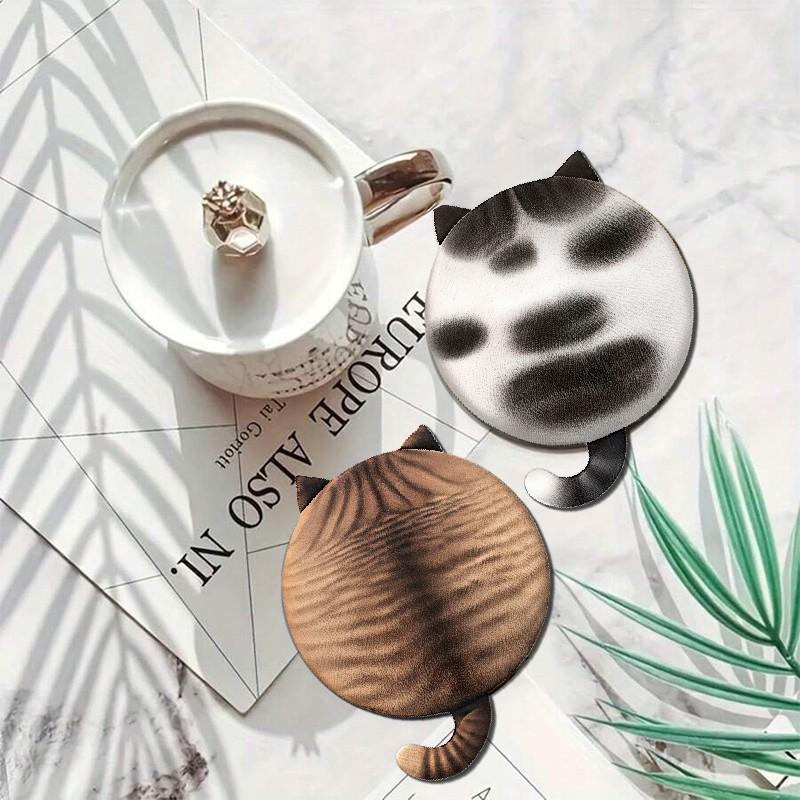 🍻🐾 Set of 6 Wood Drink Coasters - Cute Cat Series for Pub Bar Kitchen - Rustic Wooden Table Protector for Coffee Beer Mug - Farmhouse Bathroom Home Decor Accessories