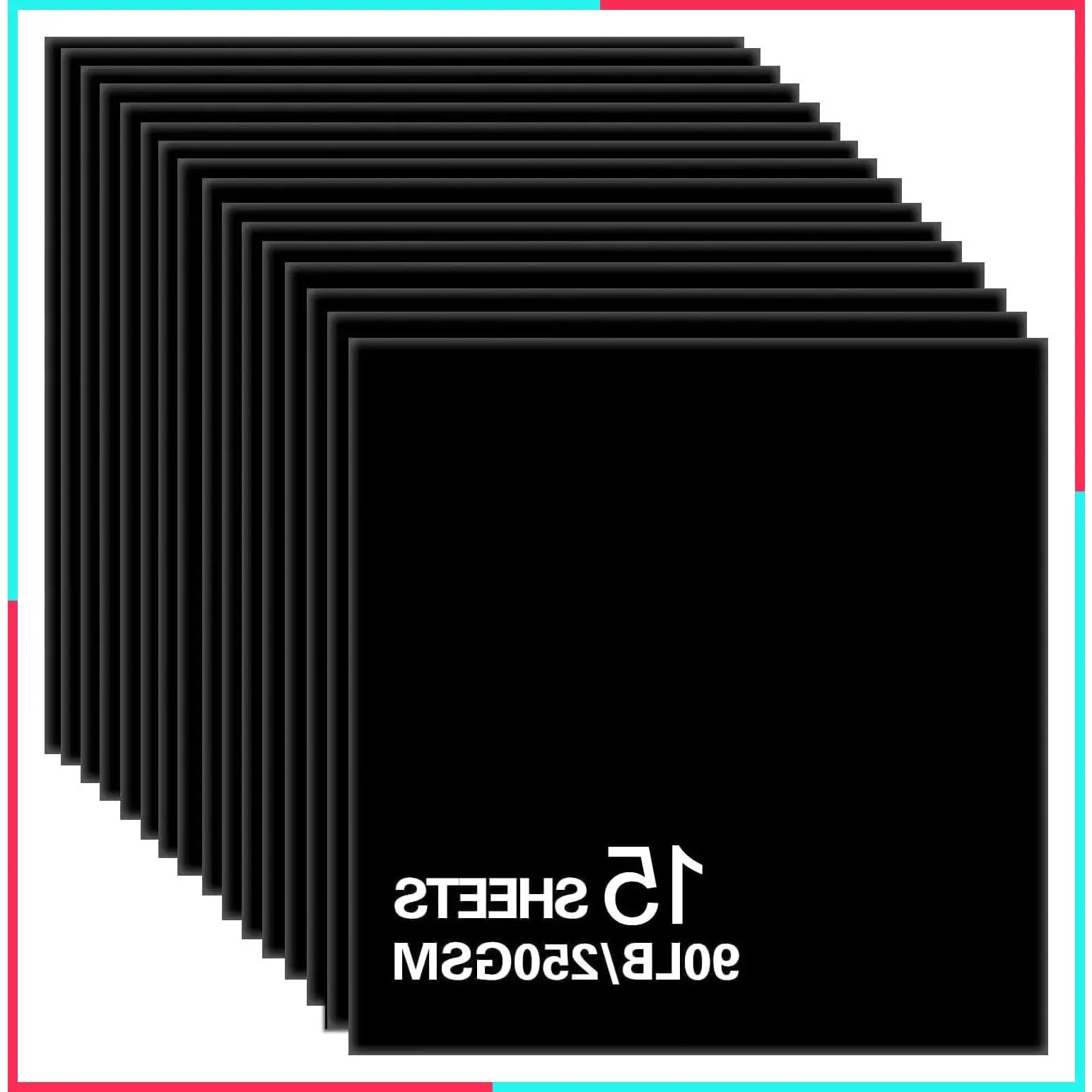 15 Sheets 12x12 Black Cardstock Paper, 90 lb/250 gsm Thick Construction Paper for Cricut, Card Making, Scrapbooking & Crafts