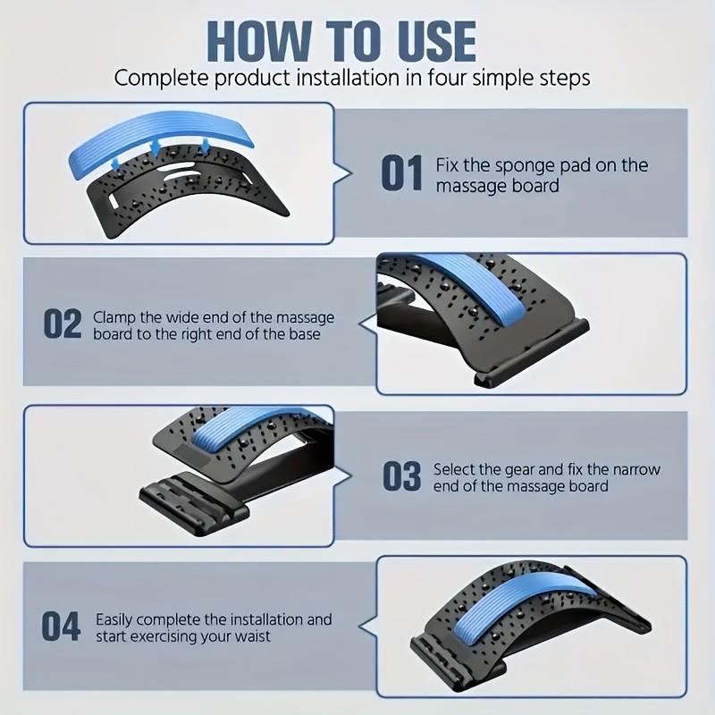 Three-Stage Adjustable Back Stretcher and Posture Corrector, Ergonomic Lumbar Support with Massage Function, Safe Grip, Office Car Home Use