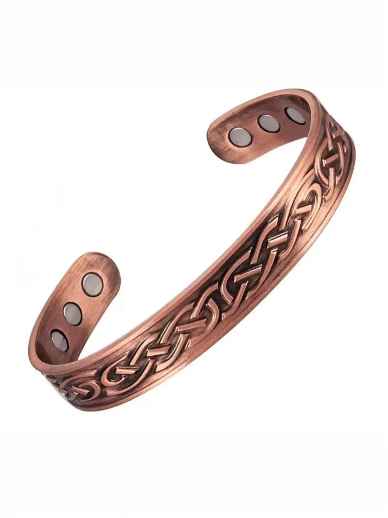 Men's Vintage Carved Copper Magnetic Energy Bracelet, Adjustable with 6 Magnets, Promotes Circulation, Perfect for Festivals, Parties, Travel