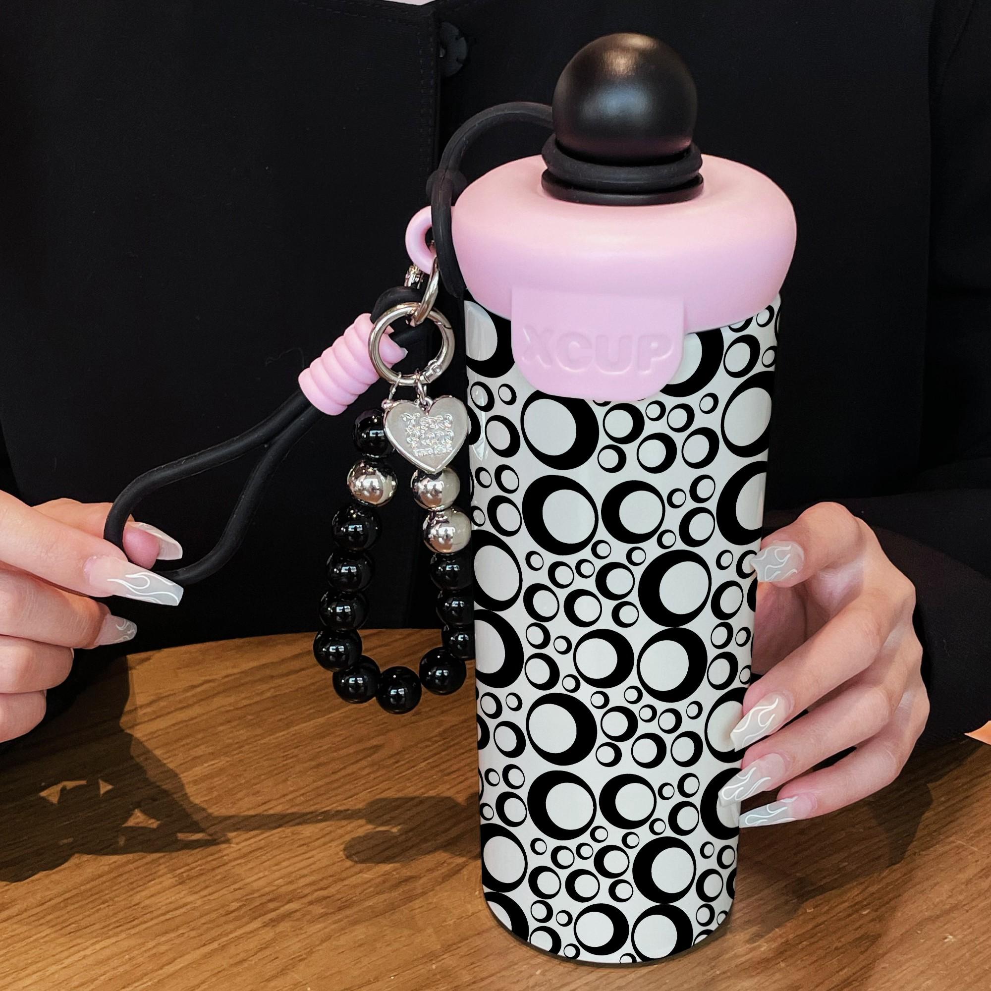 600ML with Straw and Beaded Bracelet, Stainless Steel, Insulated Cups, Leak-Proof, Keeps Cold/hot, Ideal for Home, Commute, Travel, Gift