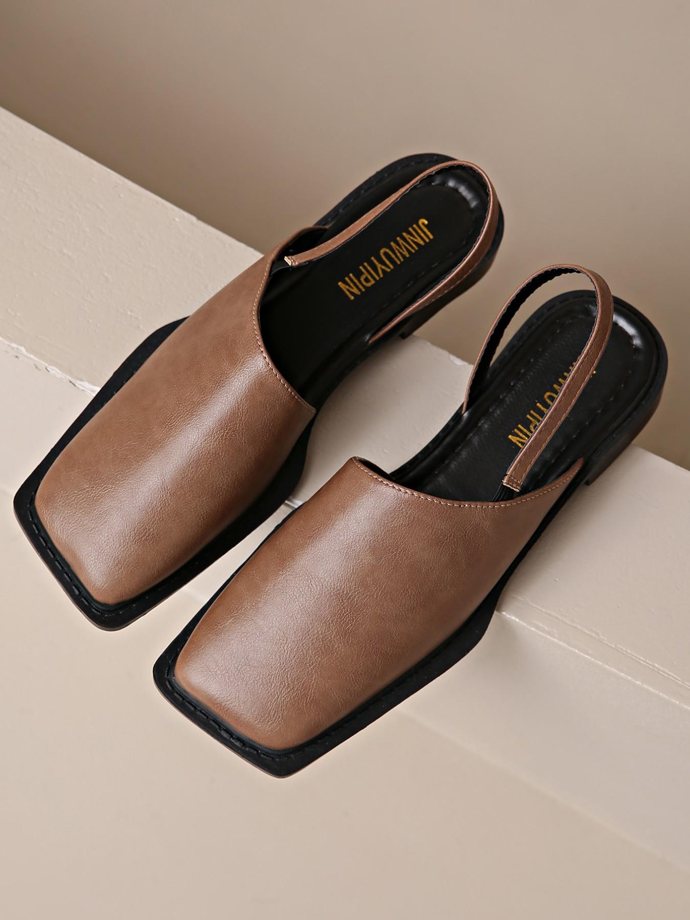 Women's Elastic Slip-On Square Toe Sandals, Summer Closed-Toe Flat Shoes, Sparkly Fabric, Comfortable Rubber Sole, Casual & Formal